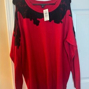 Torrid Red and Black Lace Crew Neck Sweater NWT 3X